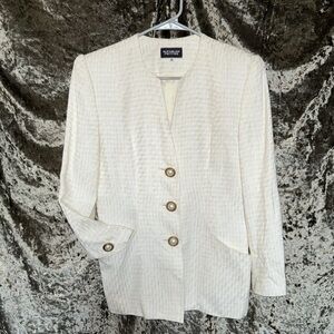 Boucle/ Tweed Ivory Women's Blazer with Large gold & pearl buttons size 12